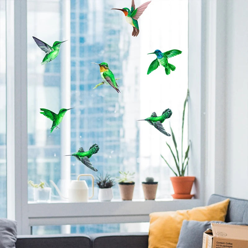 6PCS Hummingbird Sticker Glass Decal Electrostatic Glass Film Anti-Collision Window Cling To Prevent Bird Strikes Non Adhesive