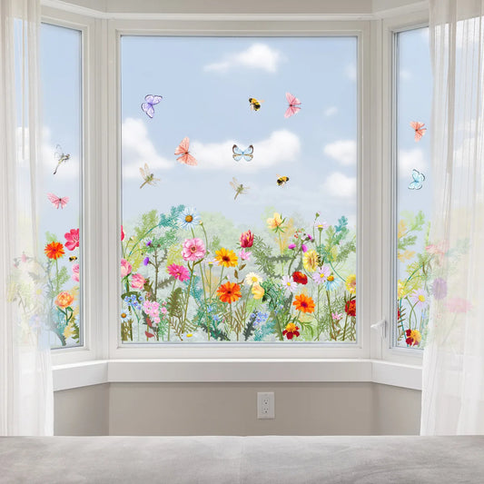 Plant Flowers Butterfly Window Film Decorative Window Cling No Glue Removable Window Stickers Stickers For Home